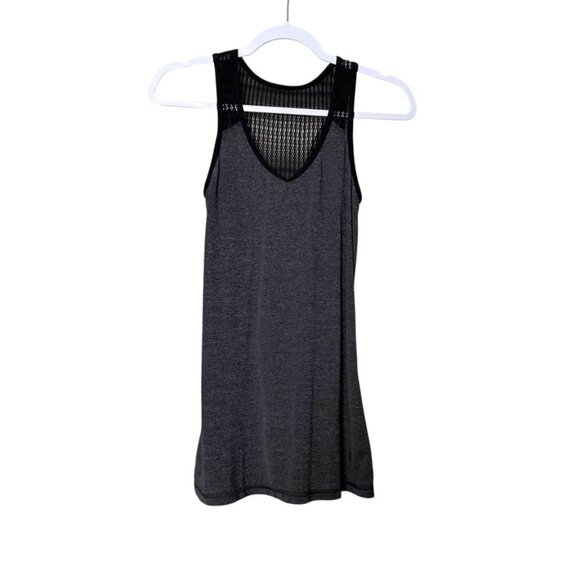 Lululemon Run Black Tie and Fly Ruched Sides Tank Women 4 Black Gray Stretch - Picture 1 of 4